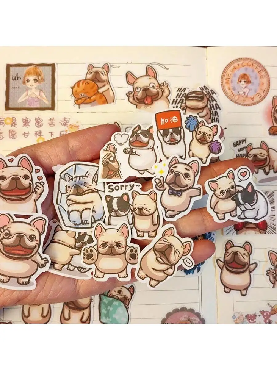 Cute French Bulldog Sticker, Expression Pack Sticker, Student Reward, Album Water Cup Decoration, Journal Material