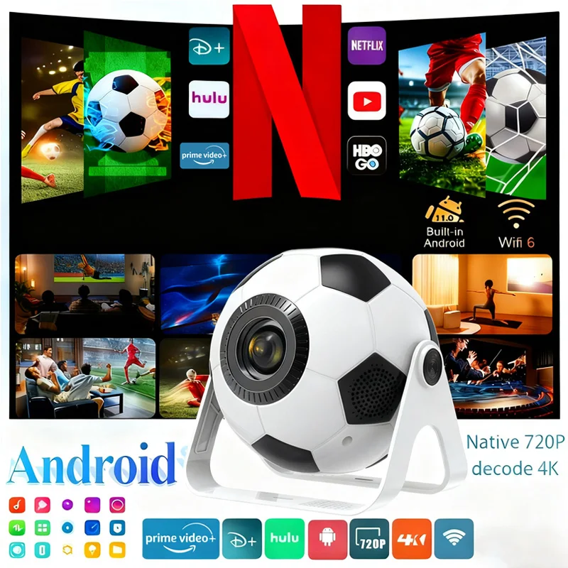 

LED Mini Projector 360 Football Projector Home Ultra HD, Commercial Office Home Cinema Portable Intelligent Outdoor Projector