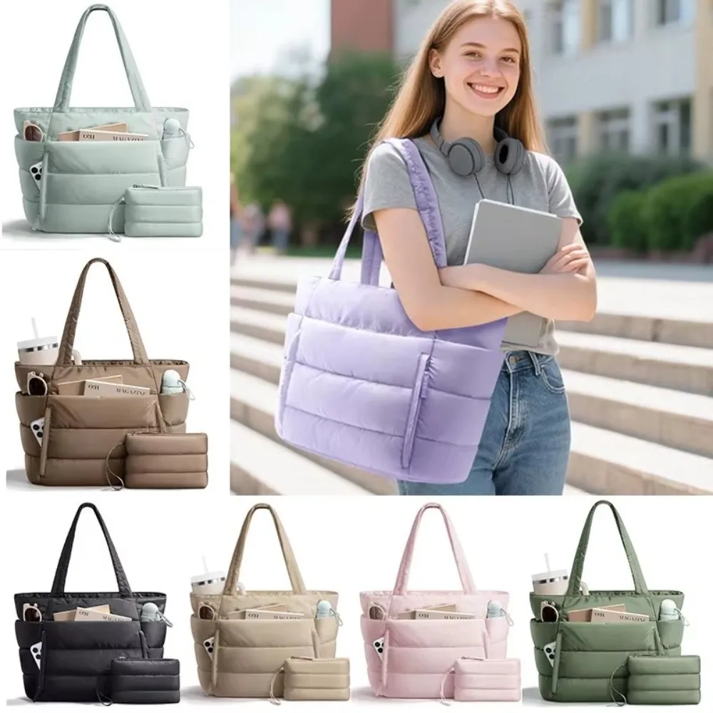 Large Capacity Puffer Tote Bag for Women Multiple Pockets with Coin Purse Puffy Handbag Water-resistant Lightweight Mom Bag