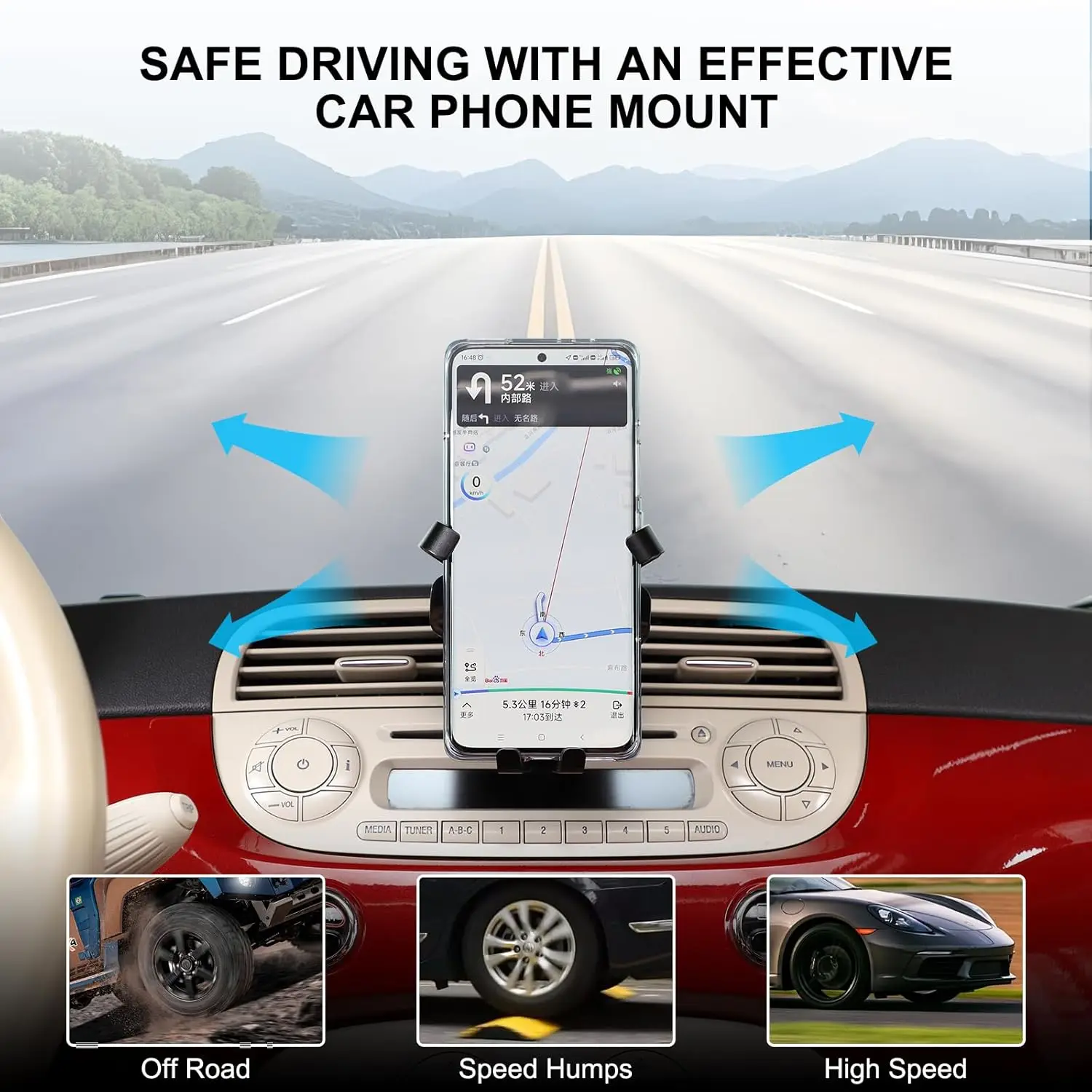 

1PCS Car Center Dashboard Air Condition Outlet Cell Phone Holder Bracket For Fiat 500 Fiat 595 2010-2015 Mobile Mount Stand