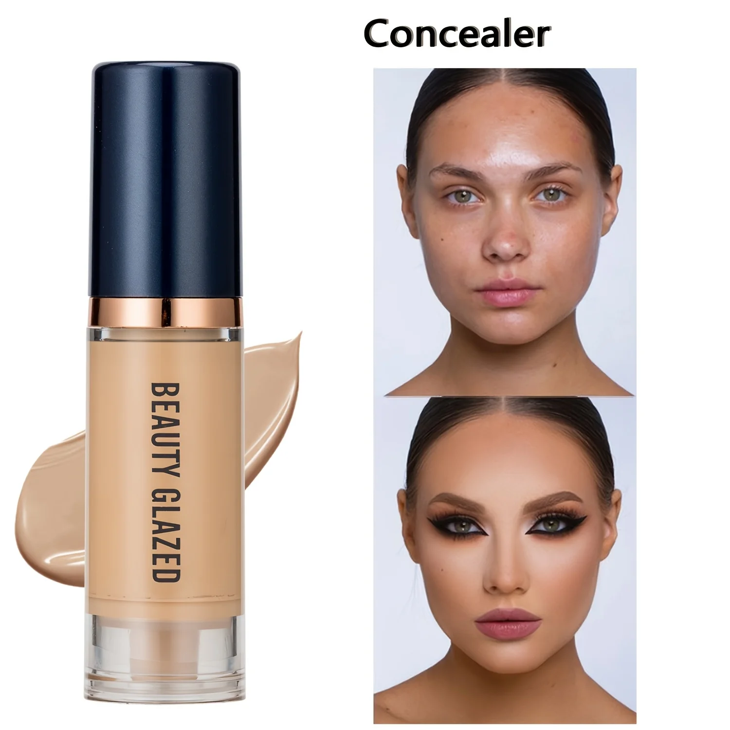 BEAUTY GLAZED 2-teiliges Make-up-Set, Concealer und flüssiges Foundation-Set, vollständige Abdeckung, wasserfest, langlebig, natürlicher Look, dunkler Kreis