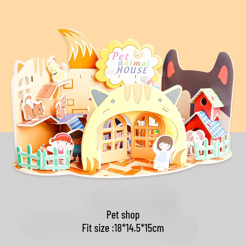 Children\'s Puzzle 3D Paper Model Assembling Educational Toys 5-7 Year Old Girls Handmade Cartoon House Puzzles for Kids