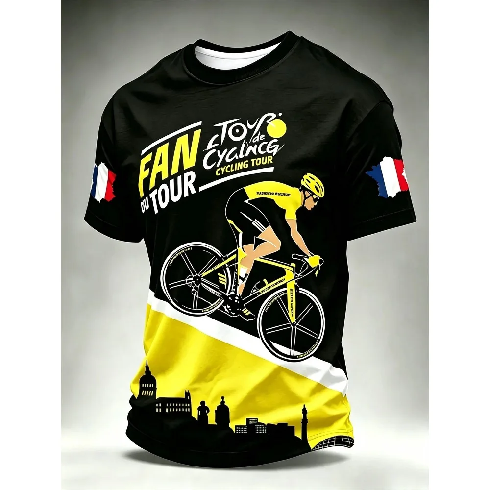 France Biker Cityscape Graphic Print Cycling Tee, Breathable Casual Bike Fan Sports Short Sleeve T‑Shirt Unisex