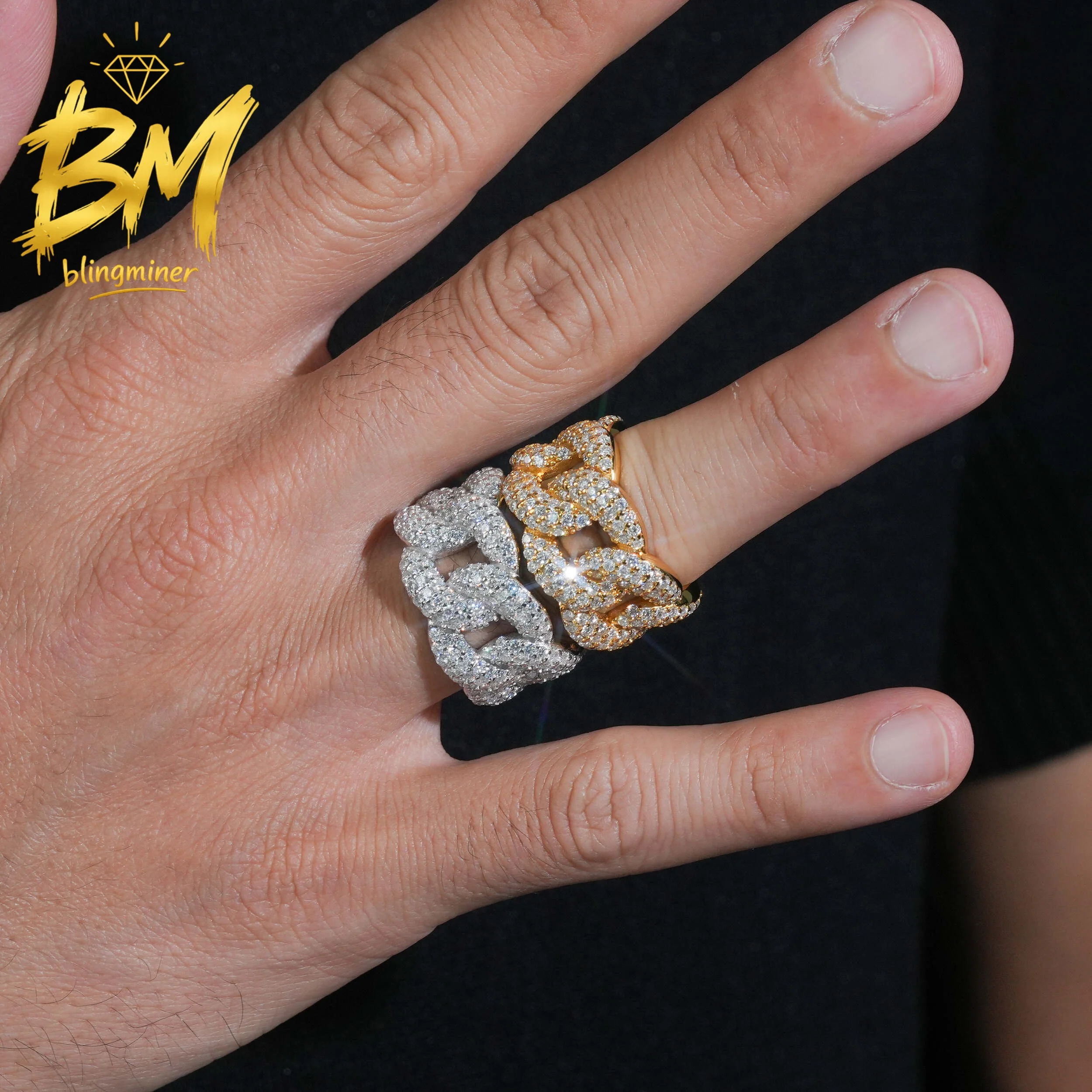 Blingminer S925 Silver Cuban Ring VVS Moissanite Rings For Men Women Finger Jewelry Pass Diamonds Tester GRA Free Shipping