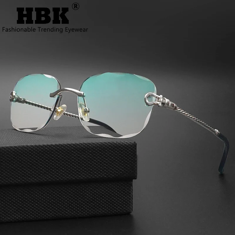HBK Vintage Design Rahmenlose Sonnenbrille Männer Luxus Wellenschneiden Metall Sonnenbrille für Frauen Reisen Einkaufen Shades Brillen UV400 – Detail 1