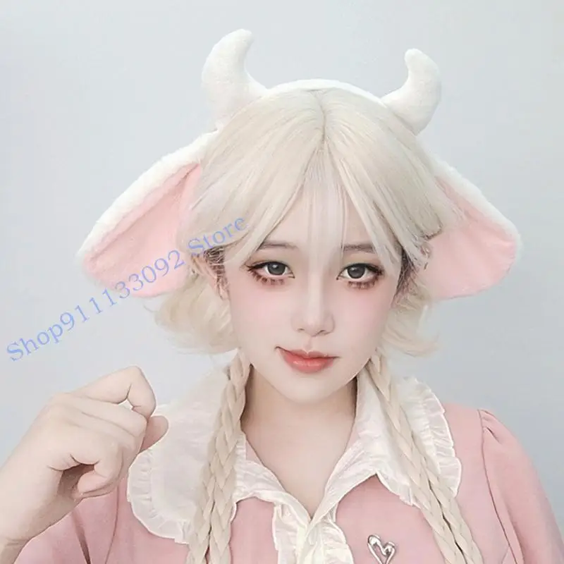 

H9ED Lightweight Furry Horned Headpiece For Costume Parties Dance Performances Comfortable Wear Friendly Cosplays Headbands