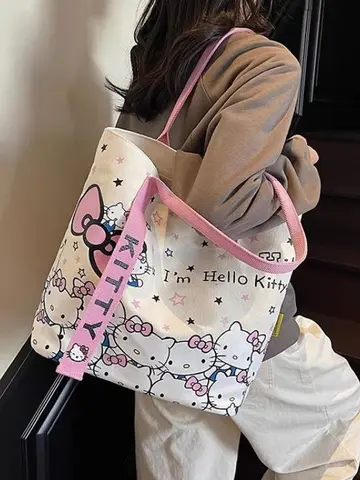 Anime Sanrio Hello Kitty Large Capacity Shoulder Bag Cartoon Kt Cat Handbag Backpack Schoolbag Holiday Christmas Halloween Gifts