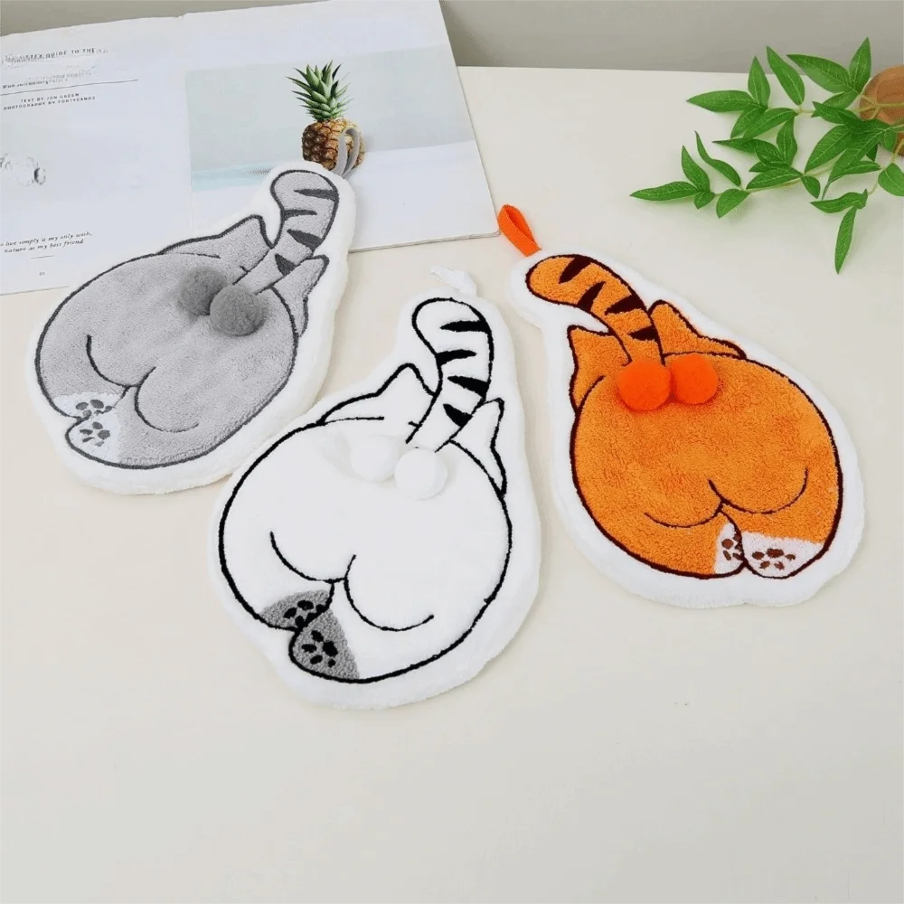 Super Absorbent Cartoon Hand Towel Thickened Coral Fleece Kitchen Towel Soft Cat Pattern Absorbent Hand Cloth Dormitory