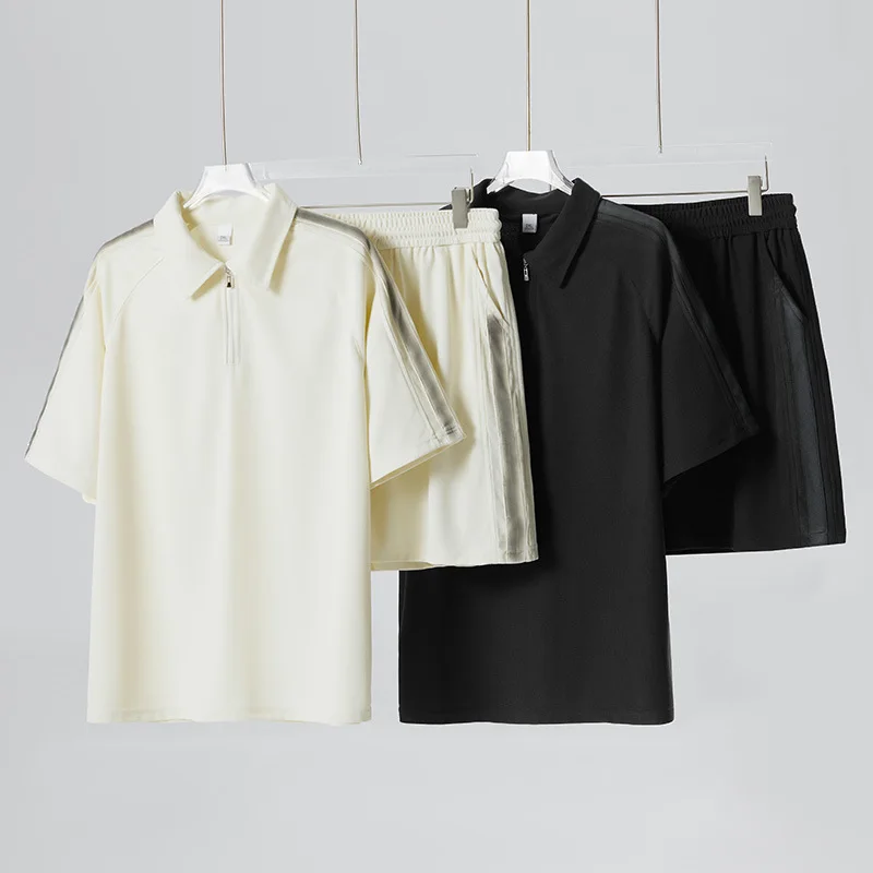 

Мужской летний спортивный костюм 2026 из ледяного шелка: шорты и футболка с коротким рукавом, тонкий, дышащий, для бега и тренировок