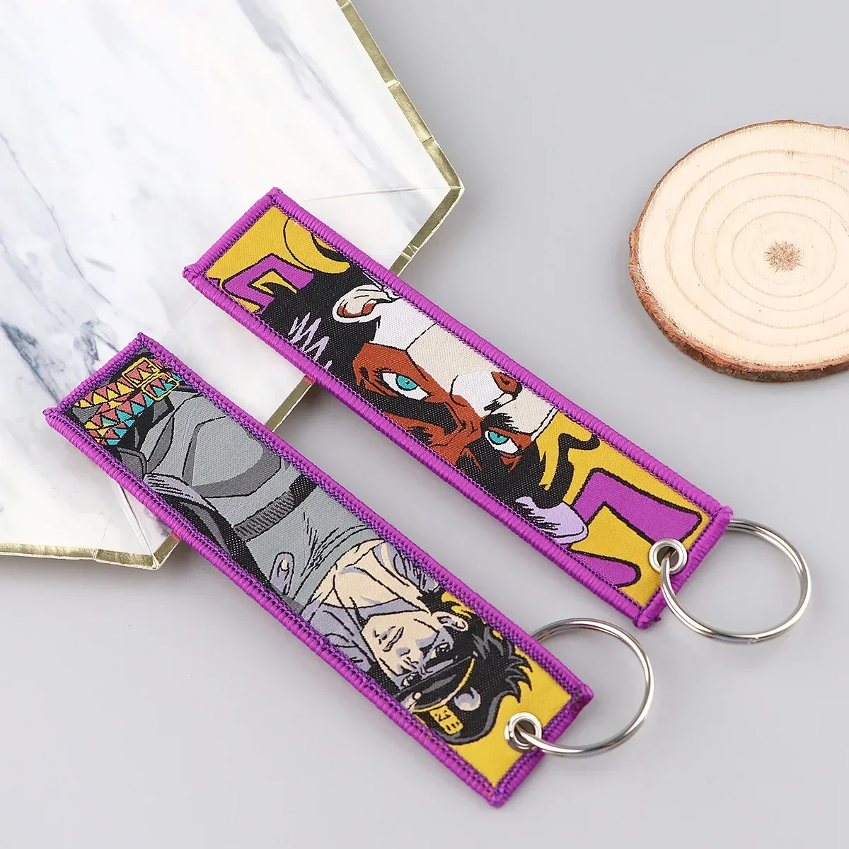 Anime JoJo Bizarre Berserker Cute Girl Chain Jet Tags Embroidery Key Fobs for Motorcycles Cars Bag Backpack Keychain Key Ring