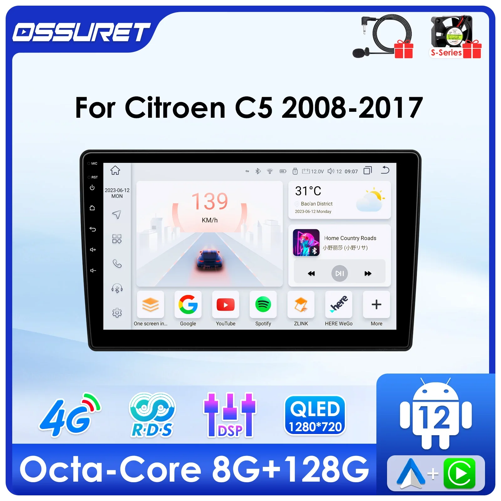 

Android 12 For Citroen C5 2008-2017 Autoradio Multimedia Video player GPS navi Stereo 4G WIFI Carplay 2din touch screen Audio FM