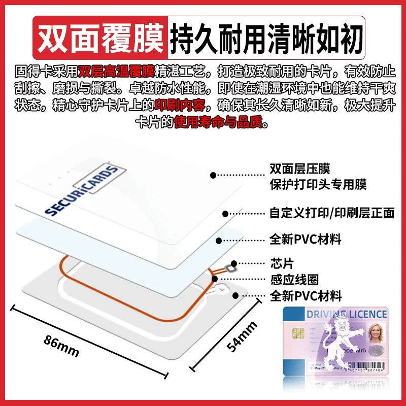 Smart card chip  ID/IC white card horizontal and vertical version IC  composite printer specific