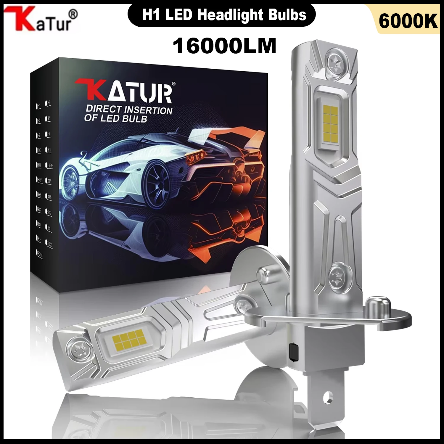 Katur 2x H1 LED Headlight Bulbs Fanless 6000K White 16000lm 80W Error Free Drop-in Replacement Anti-Flicker For Skoda Octavia 2