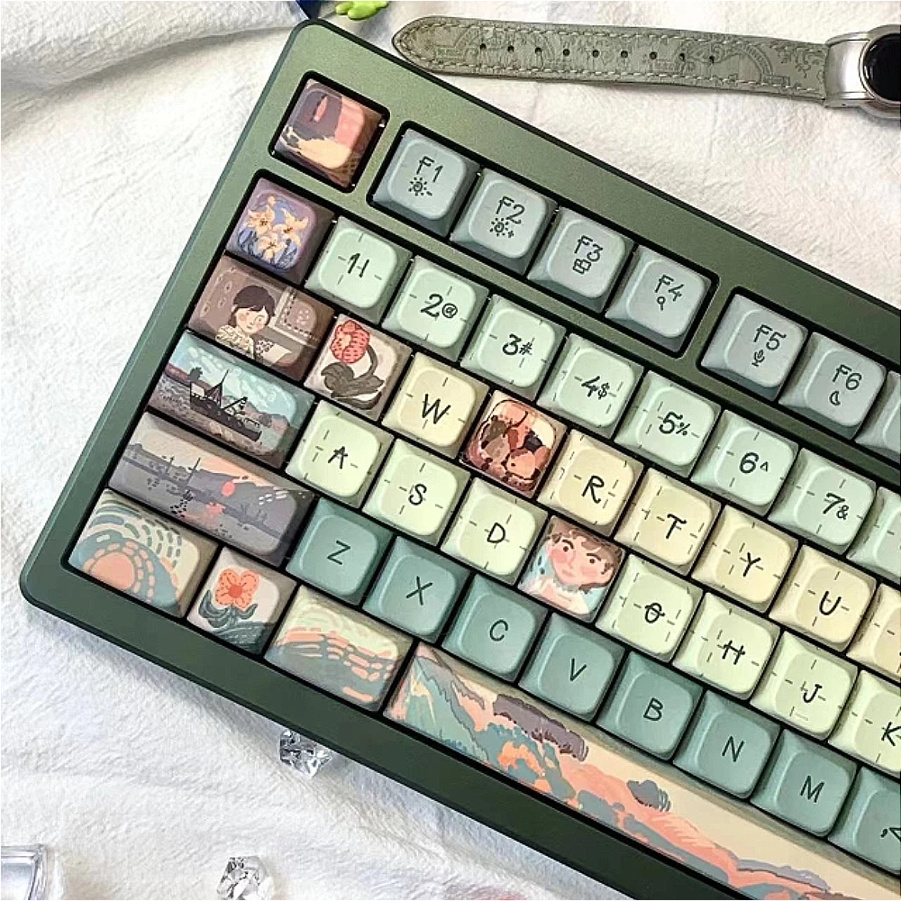 Retro Style Greenvan Gogh Keycap Impressionist Theme Keycap Fda Cherry Foa Pbt Sublimation For Mechanical Keyboard Keycaps