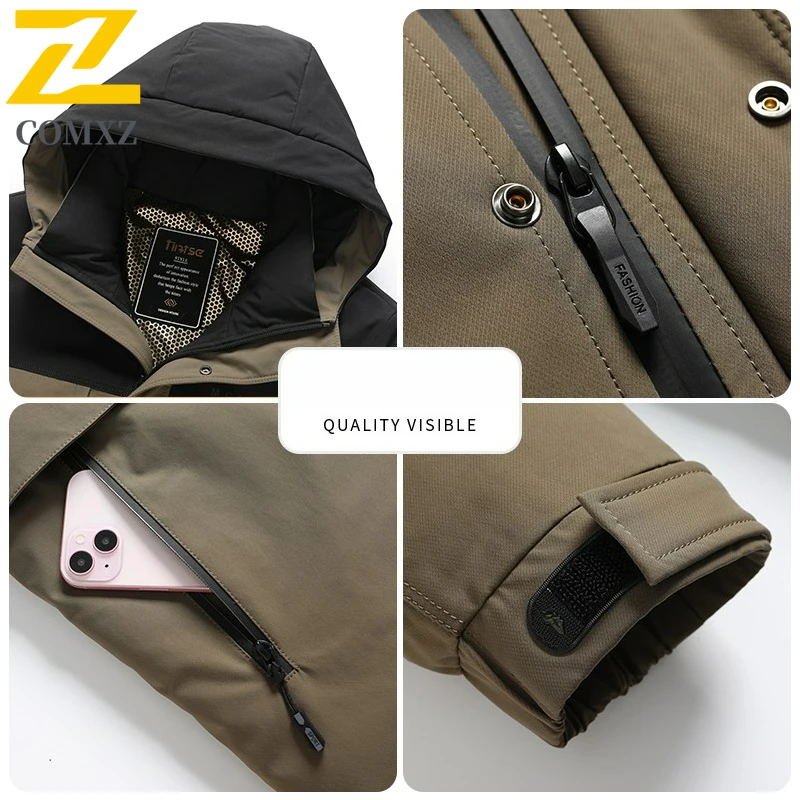 COMXZ Men Down Jacket 2025 Classic Hooded Outdoor Work Lightweight Padded Jacket Casual Business Thickened Warm Winter Coats