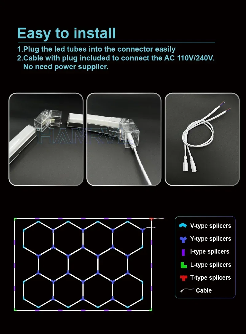 LED Rectangle Lighting 4S Car Showroom Barber Workshop Office Desk Ceiling Lamp Color Change Dimmable Garage Hexagon Lights Gym