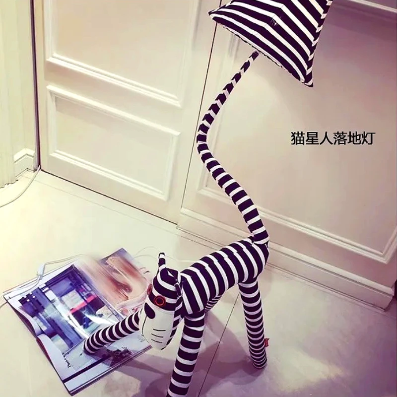 Cute Striped Cat Floor Lamp, Dimmable Night Light with Bendable Legs, Kids Bedroom Living Room Decor Christmas Birthday Gift
