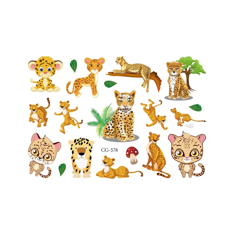 Cartoon Leopard Fake Temporary Tattoos for Kids Birthday Party Supplies Favors Cute Leopard Tattoos Stickers Decoration