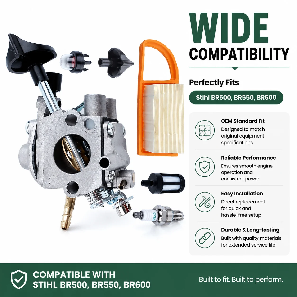 Carb Kit with Air Filter Fuel Filter Spark Plug Choke Knobs for Stihl BR500 BR550 BR600 4282-120-0606/0607/0608 C1Q-S183