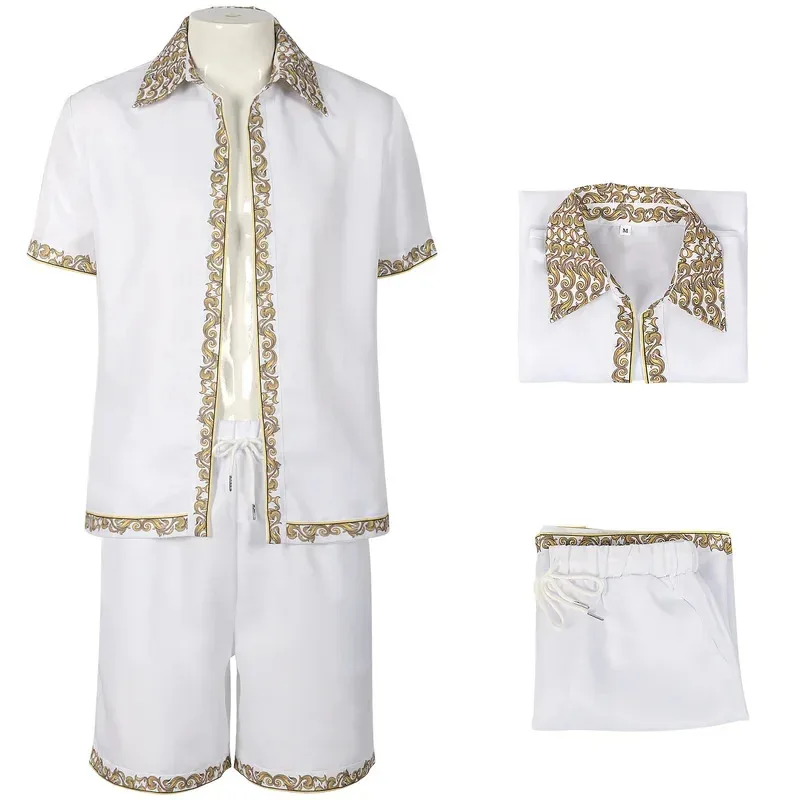 

Hawaiian luxury silk shirts for men solid slim fit male blouses tops Hort sleeve summer casual floral shirt beach two piece