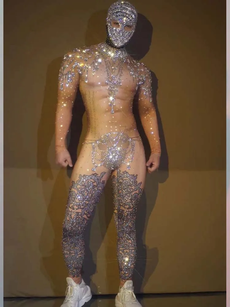 

High Quality Rhinestone Muscle Print Elastic Men'S Jumpsuit 2024 New Fashion Custom Women'S Clothing