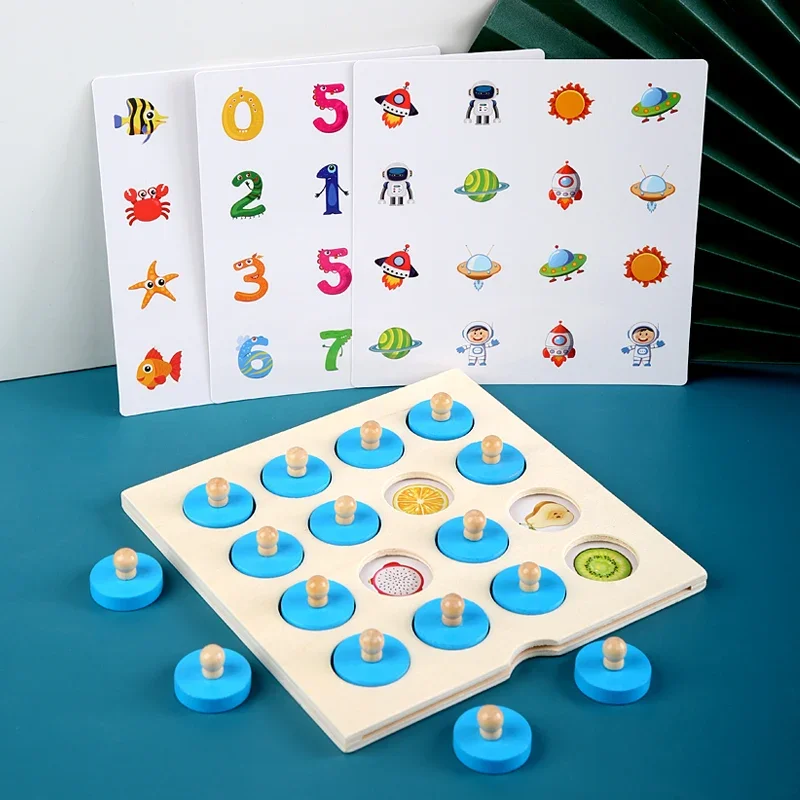 Montessori Mini gioco di scacchi di memoria Puzzle in legno 3D Board Giocattoli educativi per l'apprendimento precoce logico per bambini Bambini