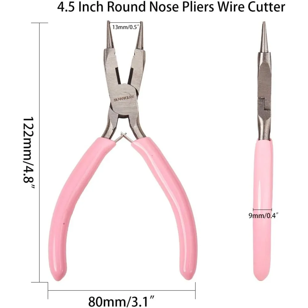 4.5 Inch Round Nose Pliers Wire Cutter 4-in-1 Mini Precision Pliers Wire Bending Pliers Side Cutter for DIY Jewelry Making Pink