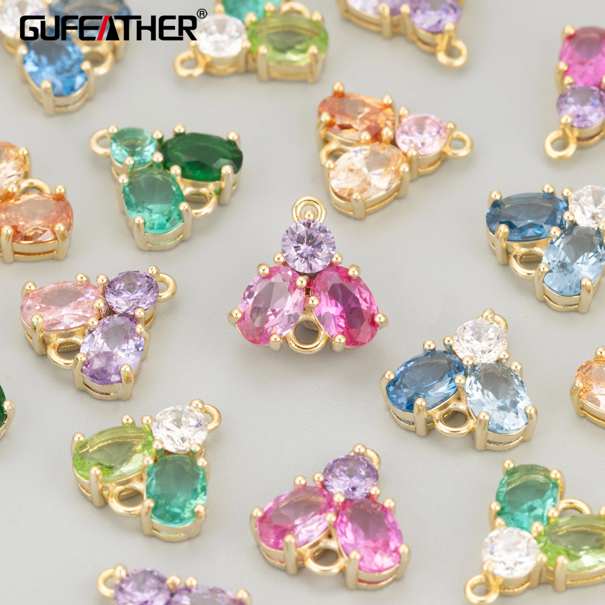 GUFEATHER, 2pcs/lot, MI43, Jewelry Accessories, 18K Gold Plated, Copper, Zircons, Charms, Jewelry Making Findings, DIY Pendants