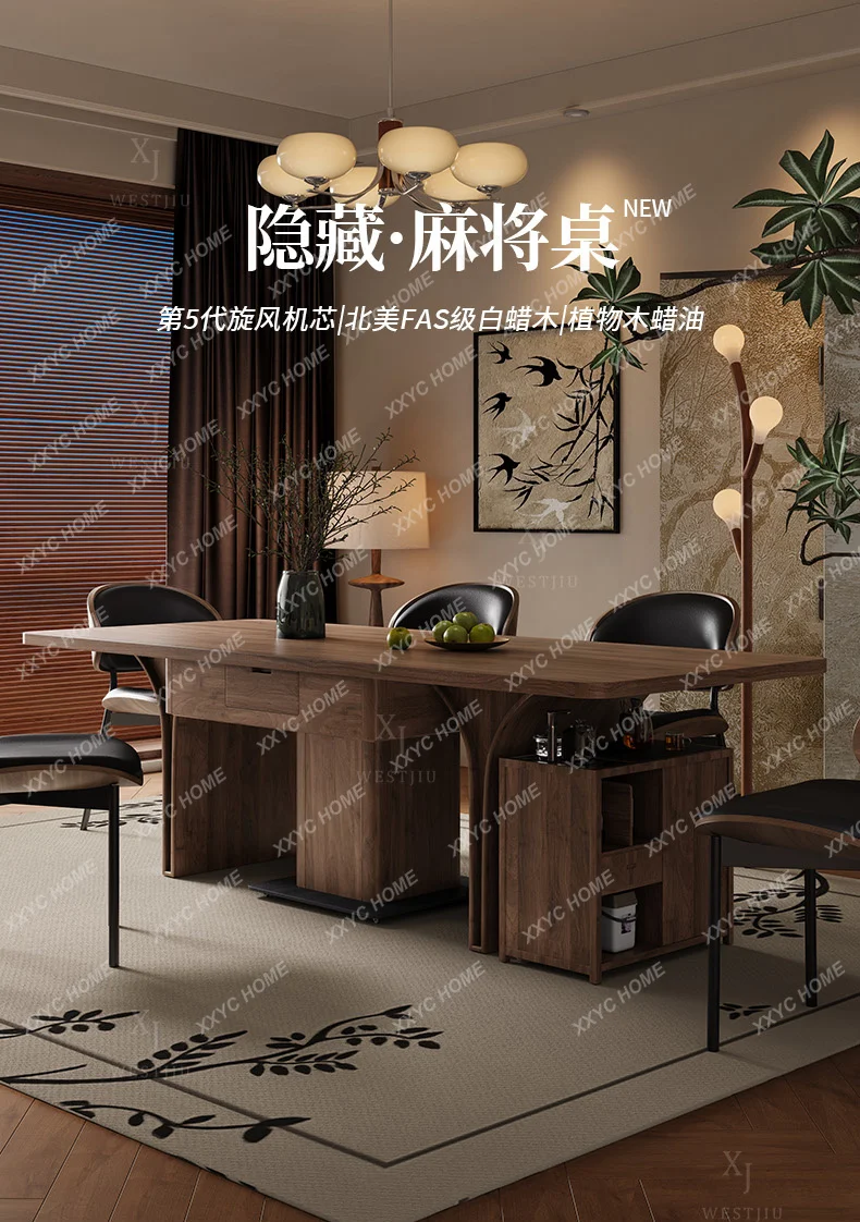 

02Solid wood dining table mahjong table integrated dual-purpose fully automatic high-end roller coaster household balcony tea