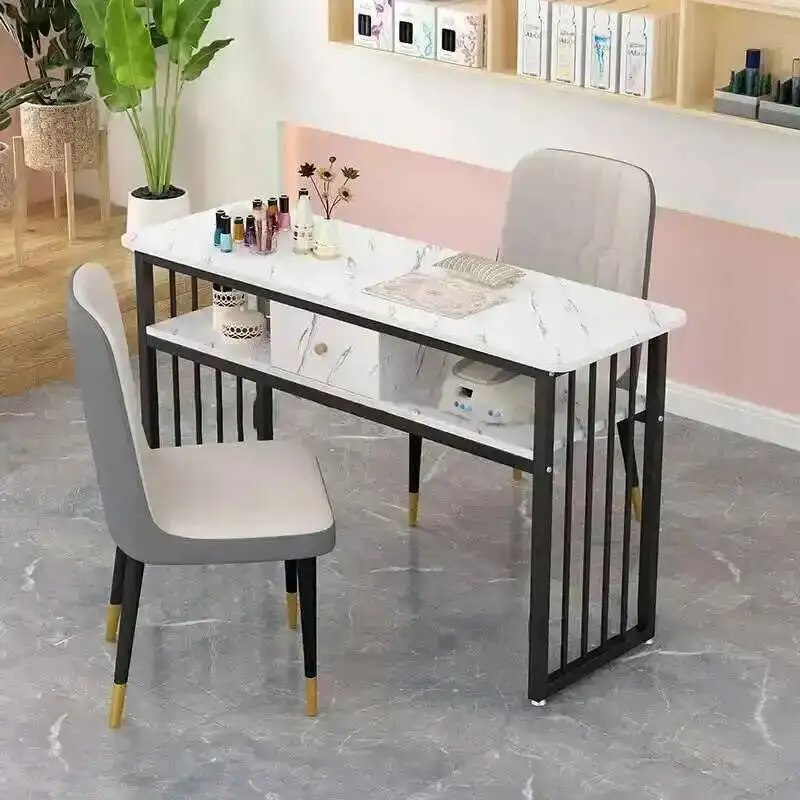 

Modern Iron Nail Tables and Chairs Set Creative Home Bedroom Makeup Tables Simple Beauty Salon Professional Nail Manicure Table