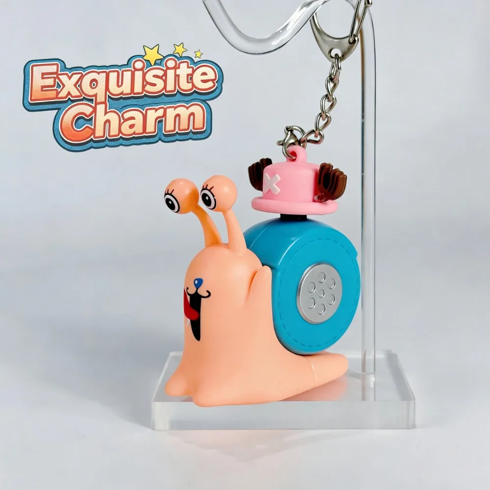 @Hot Cute One Piece Den Mushi Recording Model Luffy Sabo Ace Chopper Pendant Snail Button Will Sound Record Speaker Toy Keychain