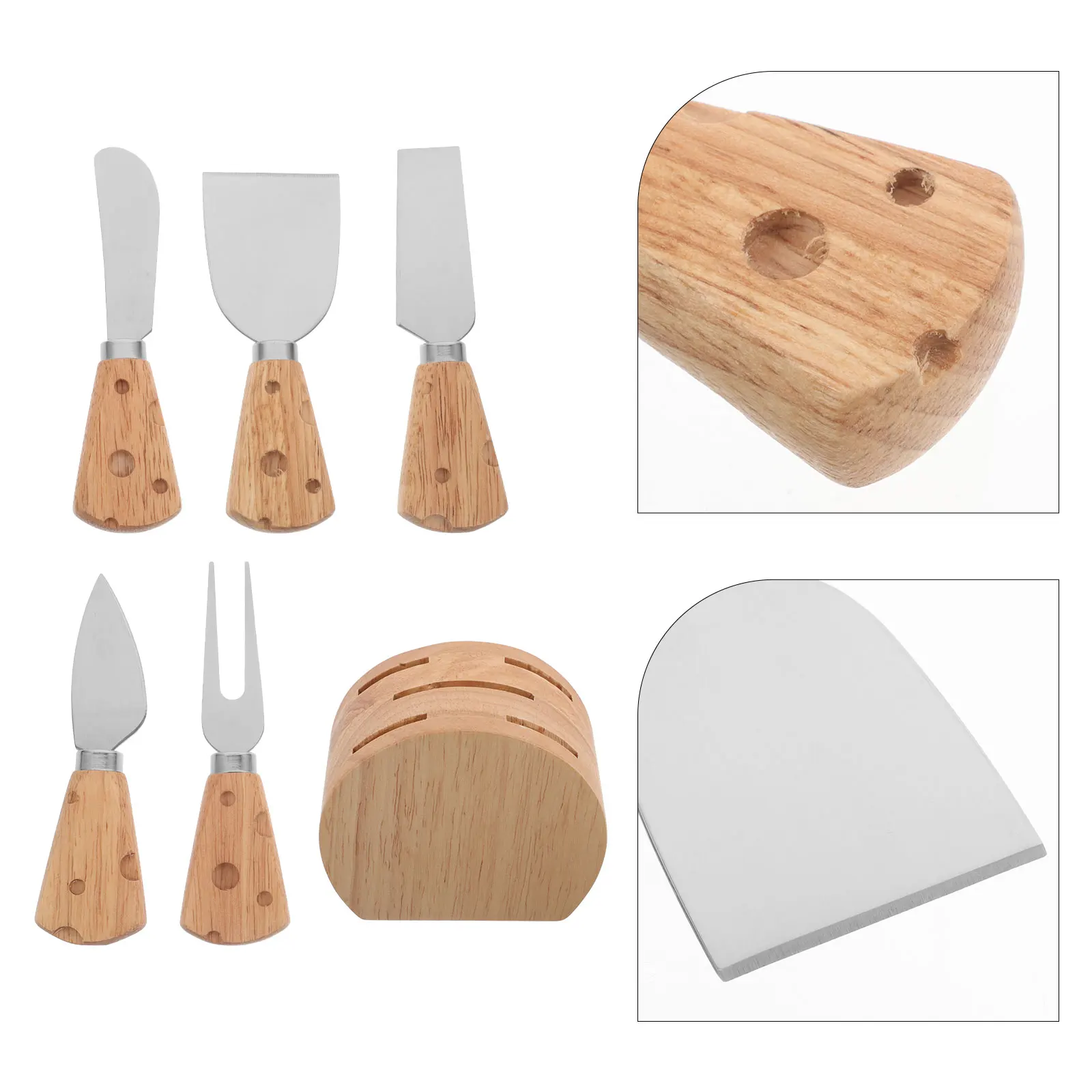 

1 Stainless Steel Knife Set Wooden Handle Charcuterie Board Utensils Butter Slicer Spreader Forks Stand Serving Tools Cutlery