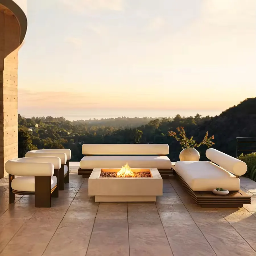 Contemporary Design Outdoor Patio Set Square Fire Table Outdoor High Performance Concrete Material Fireplace