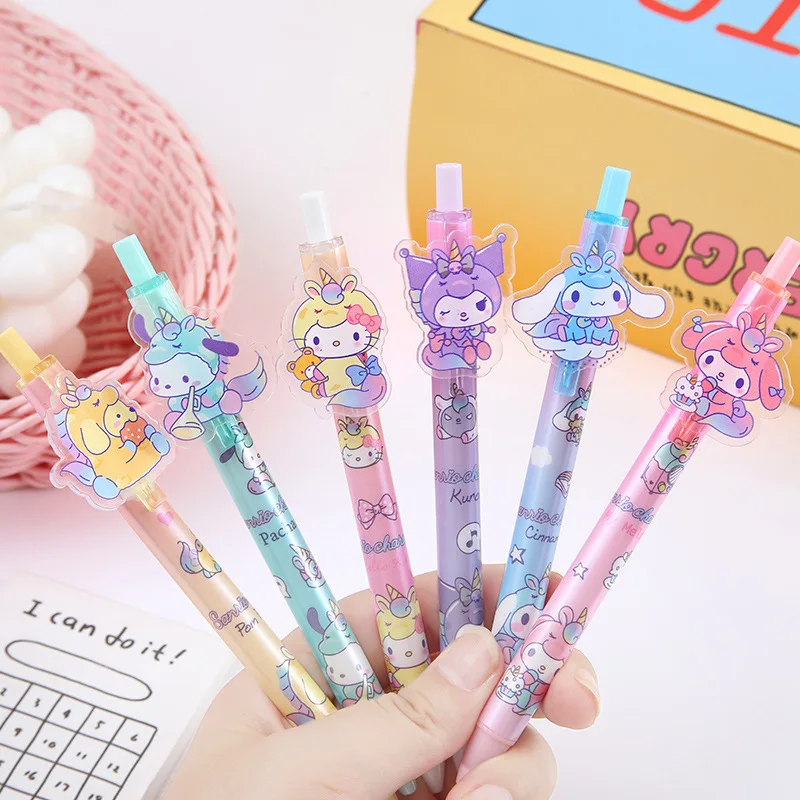 Kawaii Sanrio Unicorns Press Gel Pen Hello Kitty Kuromi Cinnamoroll 0.5mm Learning Stationery Supplies Write Pens Student Gift