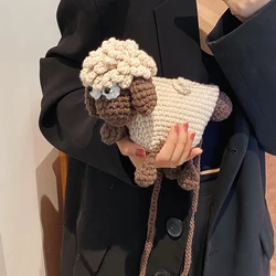 Handmade Woven Bag For Women Woolen Shoulder Crossbody Bag Cute Knitted Cartoon Bag Young Girl Crochet Hedgehog Mobile Phone Bag