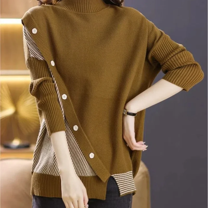 Round Neck Women Pullovers Winter Plus Fat Enlarged Vintage Mid to Long Style Irregular All-match Coverage of the Belly Sweater