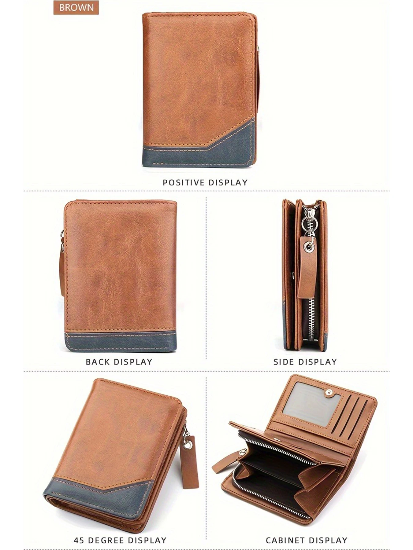 2024 neue männer PU Leder Kurze Brieftasche Mit Zipper Münzfach Vintage Große Kapazität Männlichen Kurzen Geld Geldbörse Karte halter – Detail 11