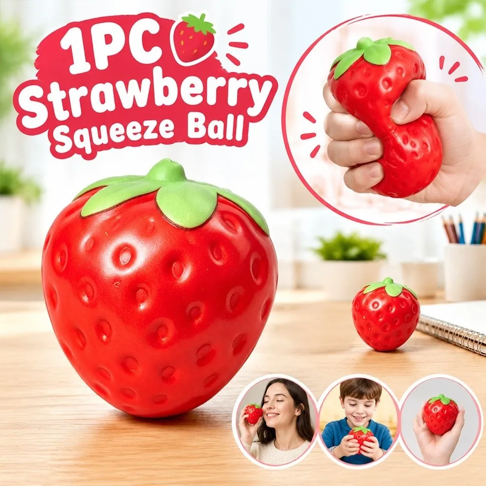 Reusable​​ Fruit Shape Strawberry Squeeze Ball Big Soft Stress Relief Toy Funny Anti-stress Squeeze for Adults & Kids​​