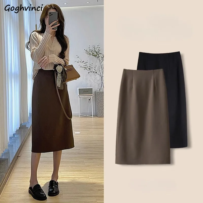 

A-line Skirts for Women Korean Style High-waisted Mid-length Hip-covering Woolen Autumn Winter Female Clothing Trendy Classic
