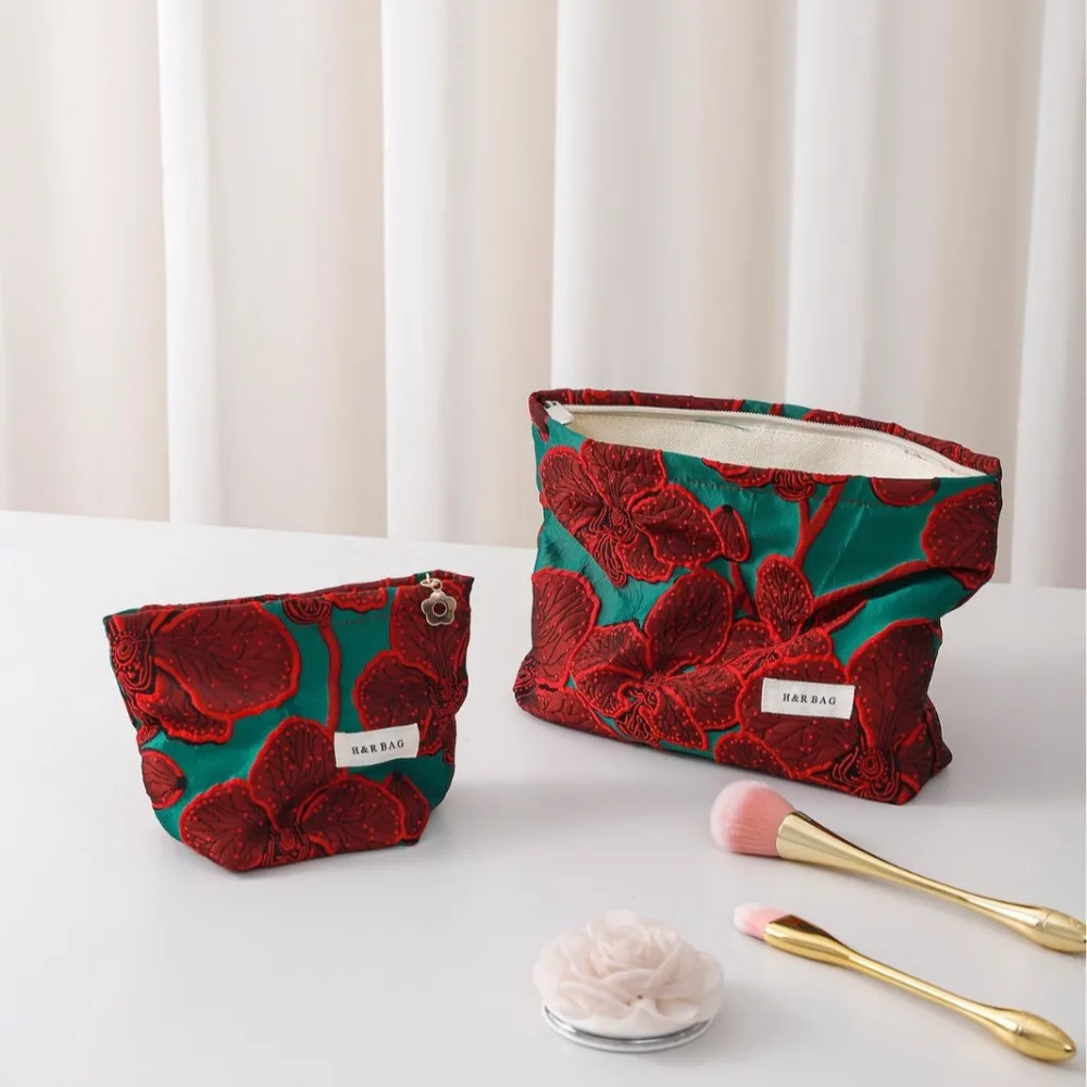 Neue Retro Chinesische Rote Jacquard-Kosmetiktasche, Große Kapazität, Hochwertige Handtasche, Münzbörse