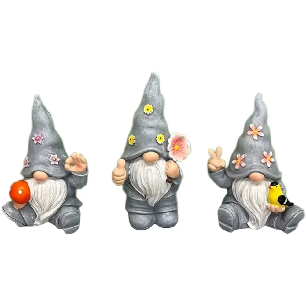 3pcs Resin Garden Gnomes for Outdoor Indoor Decor Tabletop Shelf Yard Ornament Gray Size 7.5x6x11cm 6.5x5.3x13.2cm
