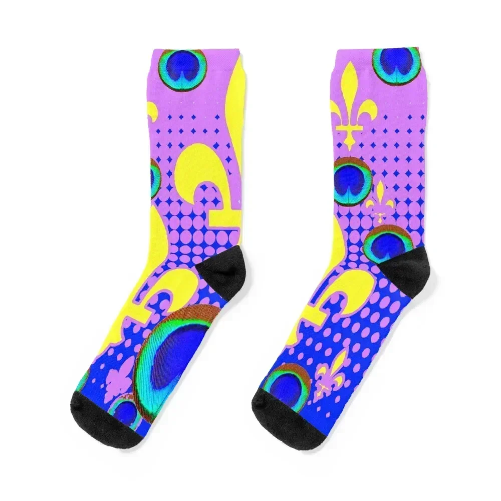 

LILAC-BLUE FLEUR DE LYS PEACOCK PATTERN Socks christmas gifts football hip hop Man Socks Women's