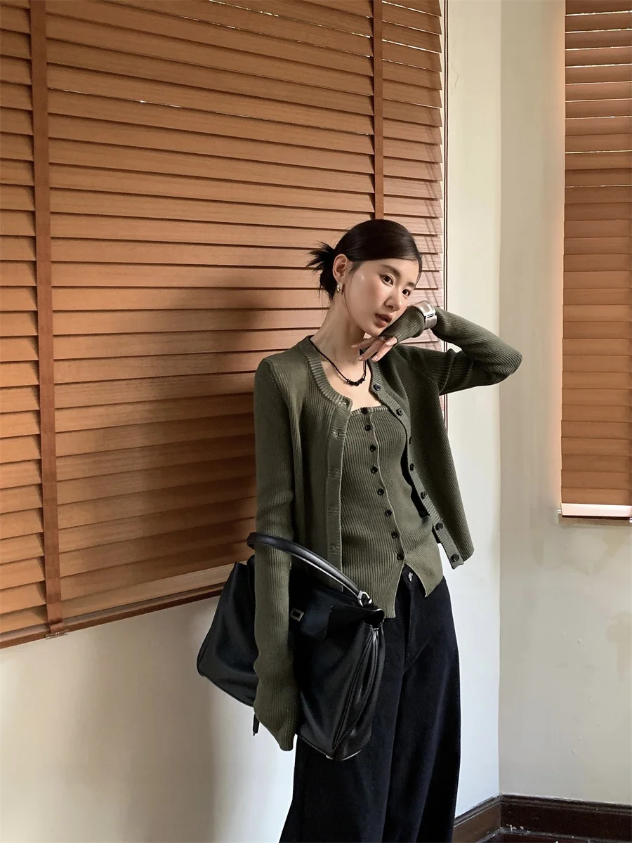 

Casual Knitted round Ne Open Cardigan Women's Slim Fit Pure Color Autumn Winter New Sle Commute Faion Ele Top