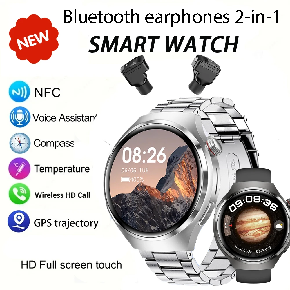 

Bluetooth Earphones 2-in-1 Smart Watch 1.53-inch HD Touch Screen Heart Rate Bluetooth Call NFC GPS Sports Trajectory Smartwatch