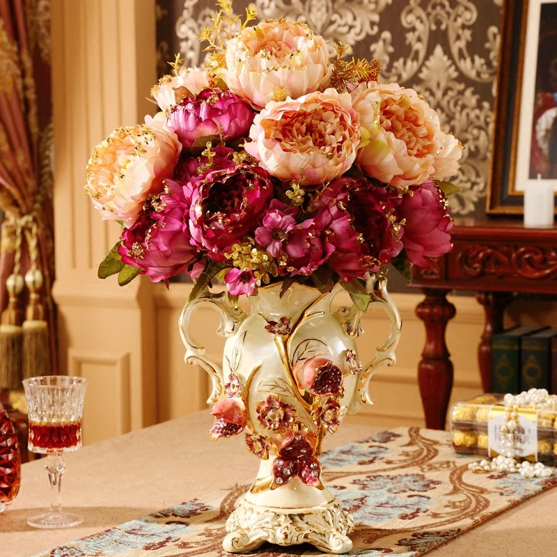 

Luxury European Vase Ceramic Decorative Ornament Living Room Retro TV Cabinet Desktop Decoration Flower Arrangement Device Dried