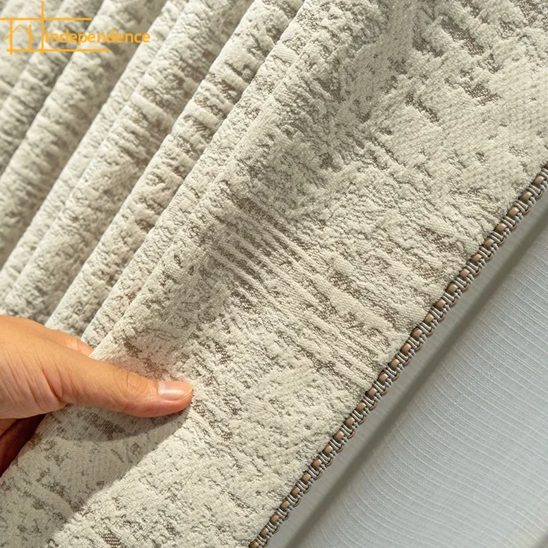 High-end Cream White Marble Jacquard Chenille Curtains for Living Room Bedroom Balcony Customized Valance Finished Product