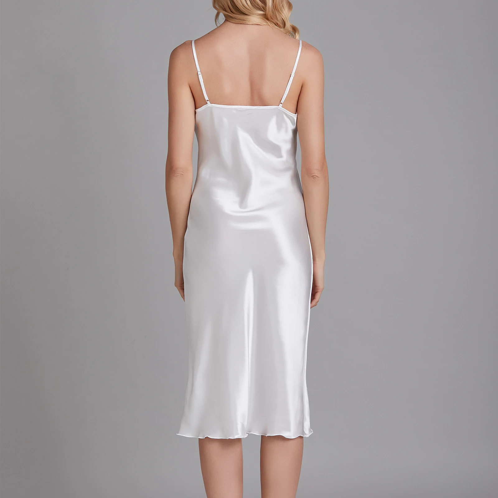 

Женская ночная рубашка, белая атласная ночная рубашка средней длины, домашняя одежда, домашняя одежда для отдыха, удобная сцена для сна