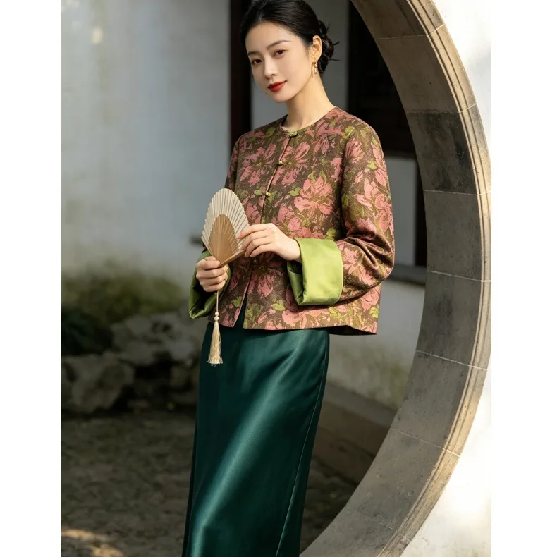 New Chinese Style Heavy Embroidery round Neck Open Cardigan Autumn Long Sleeve Retro Outerwear Traditional National Costume T...