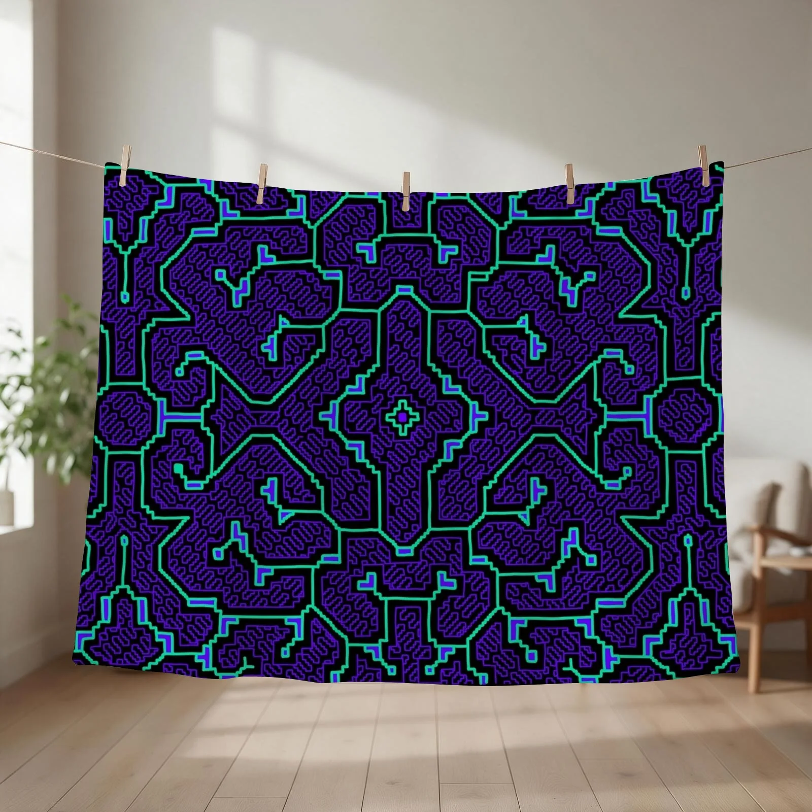 Hand drawn Shipibo art | Sacred Geometry Throw Blanket couch cozy soft plush fuzzy picnic outdoor blanket