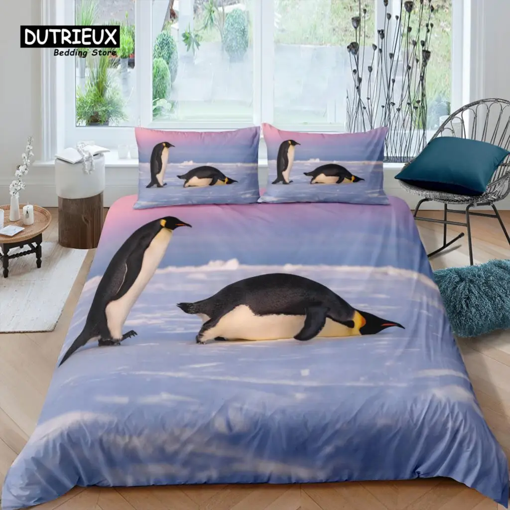 Home Living Luxury 3D Penguin Bedding Set Kids Duvet Cover Pillowcase Kids Bedding Set Queen and King EU/US/AU/UK Size